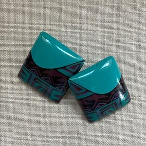 Teal and Purple Geometric Earrings